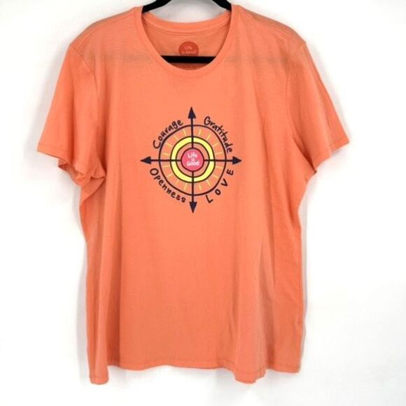 NWT Life is Good Peach Coral Compass Love Gratitude Courage T- Shirt Top XL - Picture 1 of 9
